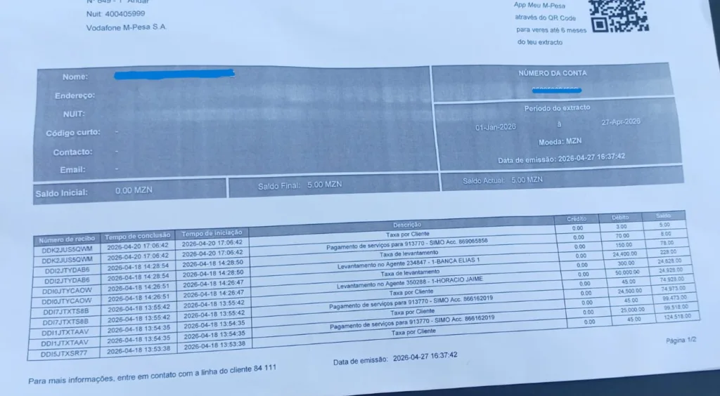 Extrato de Levantamento do valor